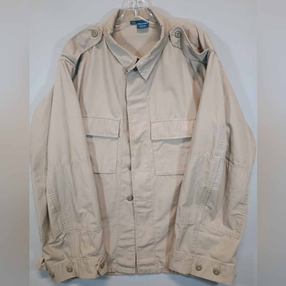 Propper Men’s 2XL/R Tactical Utility Jacket Khaki Ripstop Button Front